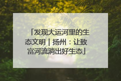 发现大运河里的生态文明｜扬州：让致富河流淌出好生态