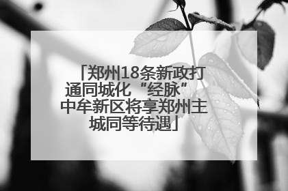 郑州18条新政打通同城化“经脉” 中牟新区将享郑州主城同等待遇